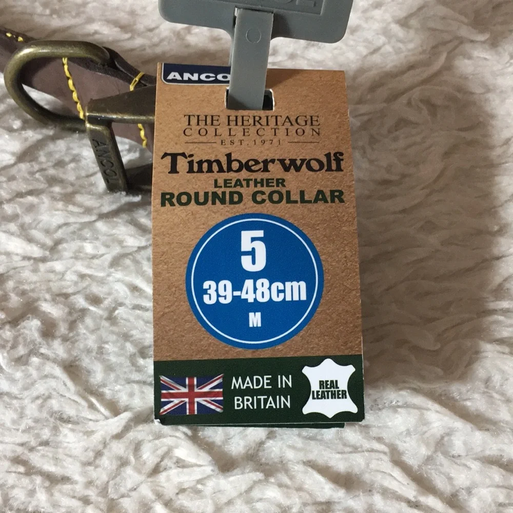 Timberwolf Brown Leather Round Dog Collar